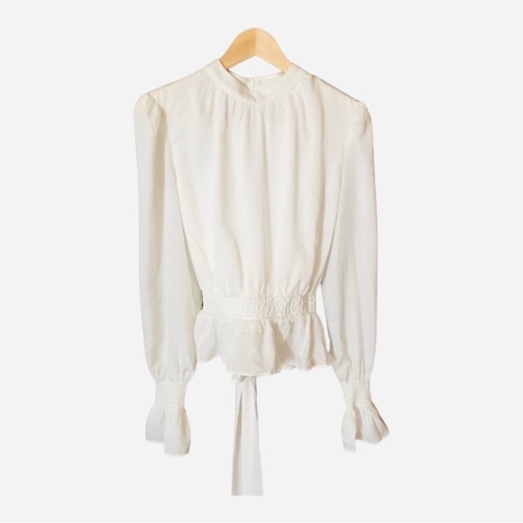 NEW Tularosa Rein Blouse Long Sleeve Smocked Tie Waist in Ivory XS - Picture 4 of 9